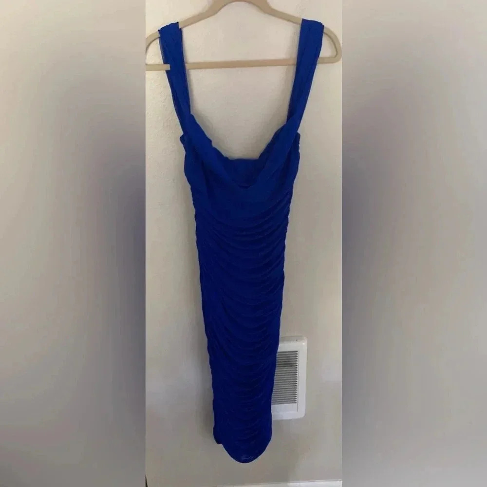 Nwt Emprada Kat Royal Blue Mesh Off Shoulder Dress Size Medium — image 3 of 8
